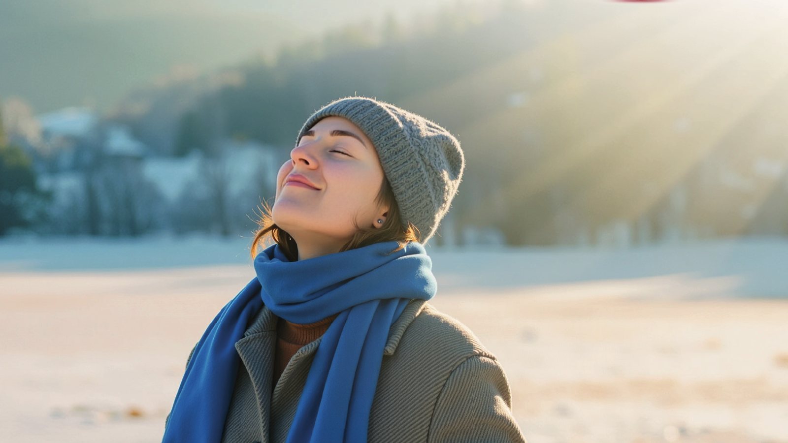 Frau genießt die Wintersonne – Vitamin D im Winter
